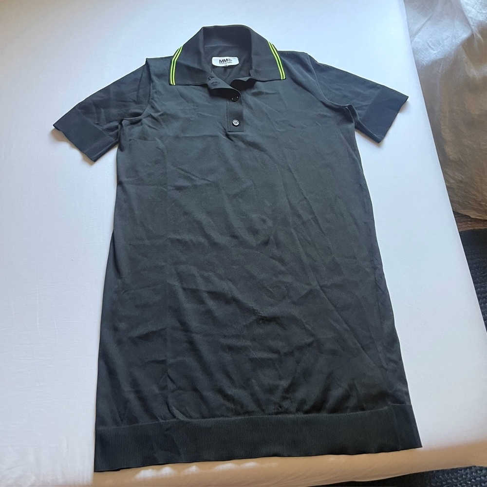 MM6 MAISON MARTIN MARGIELA black semi sheer knit sporty polo shirt dress